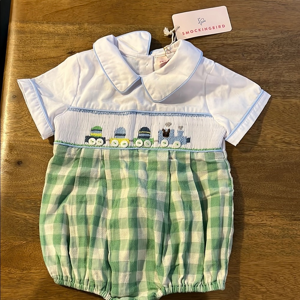 Baby Boys Green Gingham Diaper Cover Romper